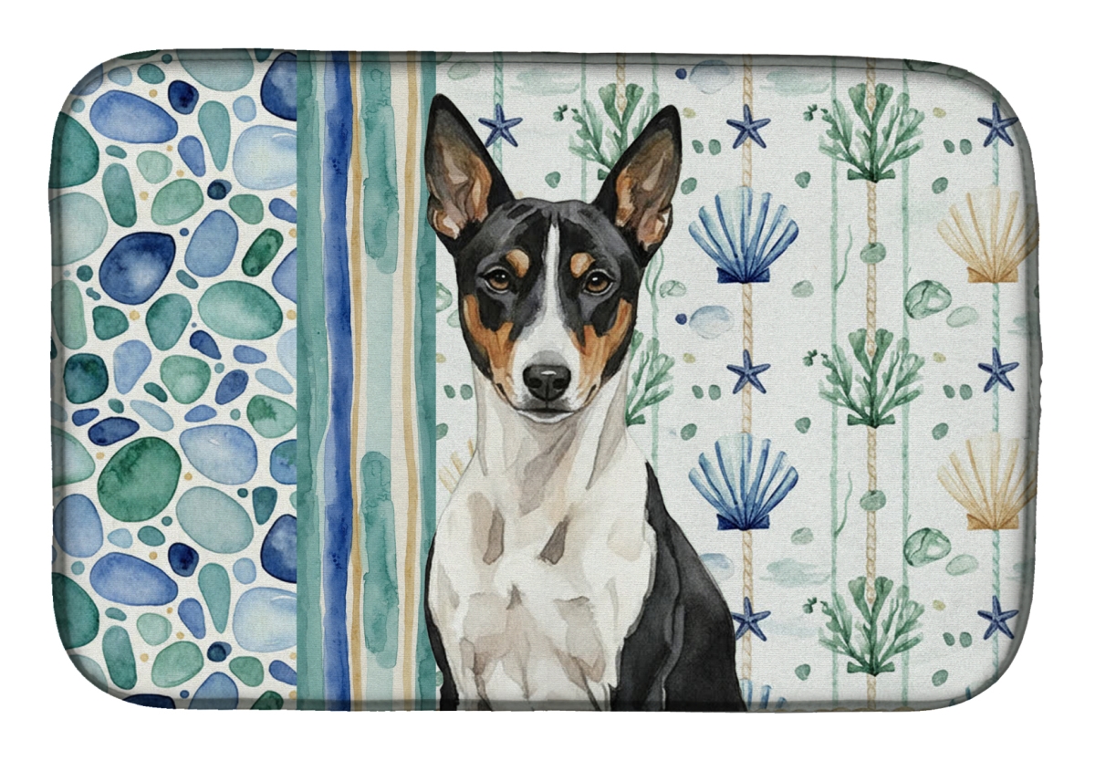 Picture of Carolines Treasures WDK6892DDM 21 x 14 in. Black & White Basenji Coastal Sea Glass Dish Drying Mat
