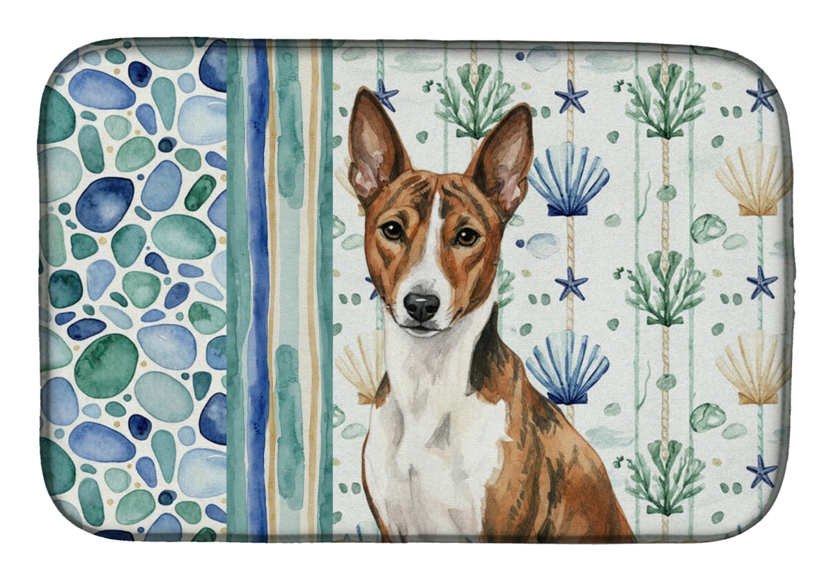 Picture of Carolines Treasures WDK6893DDM 21 x 14 in. Brindle & White Basenji Coastal Sea Glass Dish Drying Mat