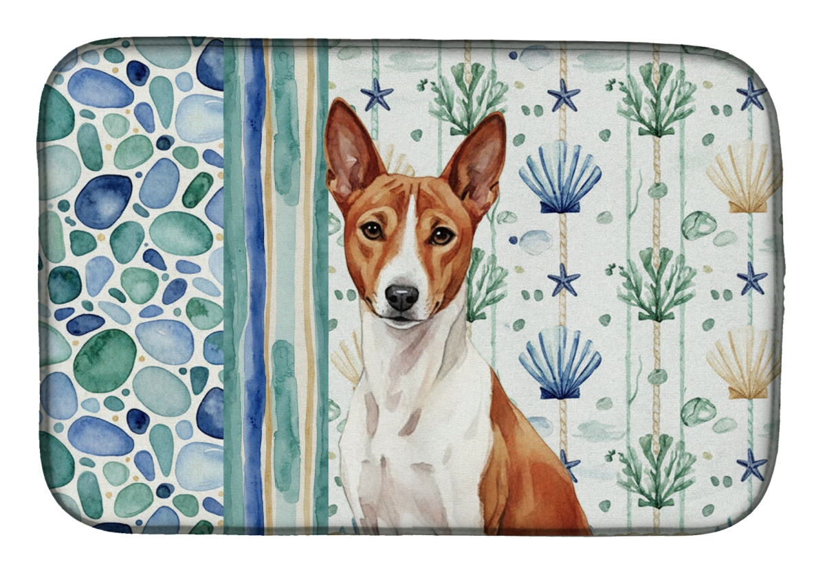 Picture of Carolines Treasures WDK6894DDM 21 x 14 in. Red & White Basenji Coastal Sea Glass Dish Drying Mat