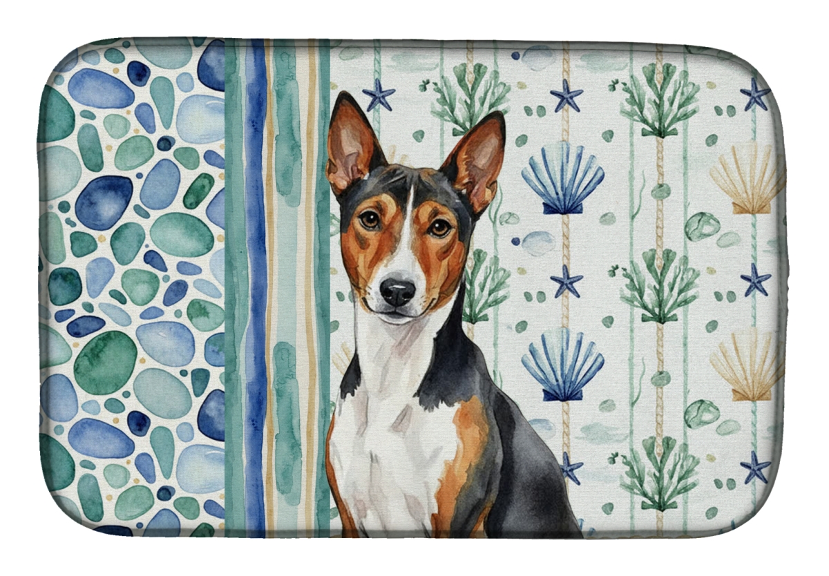Picture of Carolines Treasures WDK6895DDM 21 x 14 in. Tricolor & White Basenji Coastal Sea Glass Dish Drying Mat