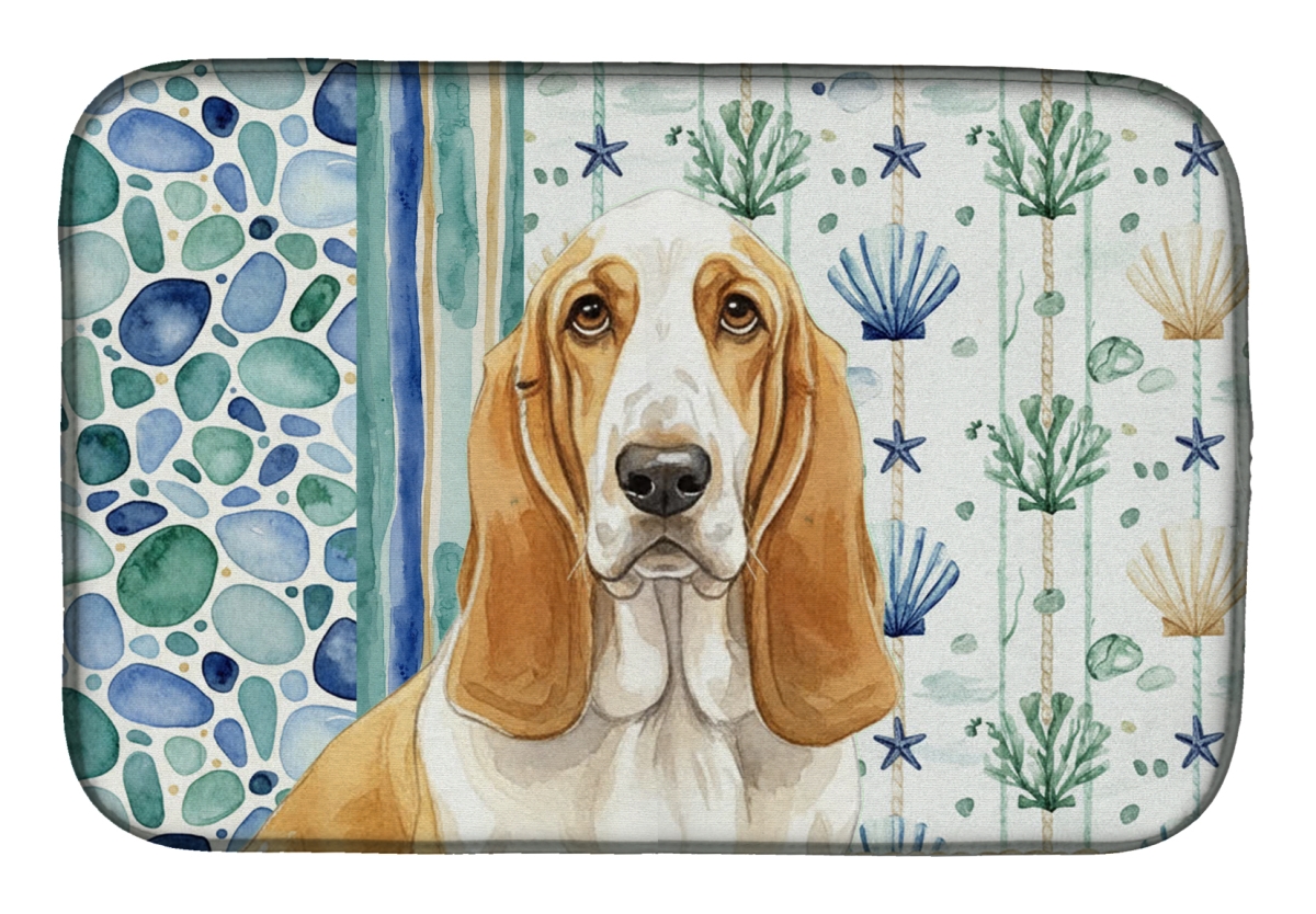 Picture of Carolines Treasures WDK6896DDM 21 x 14 in. Lemon & White Basset Hound Coastal Sea Glass Dish Drying Mat