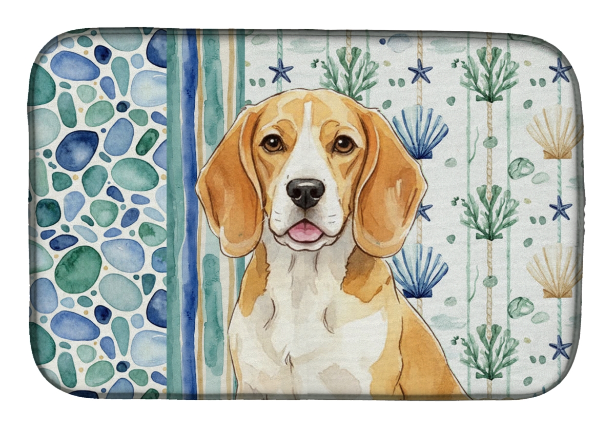 Picture of Carolines Treasures WDK6900DDM 21 x 14 in. Lemon & White Beagle Coastal Sea Glass Dish Drying Mat