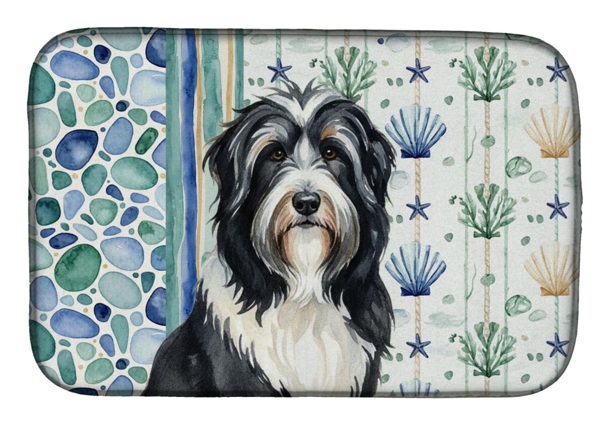 Picture of Carolines Treasures WDK6901DDM 21 x 14 in. Black Bearded Collie Coastal Sea Glass Dish Drying Mat