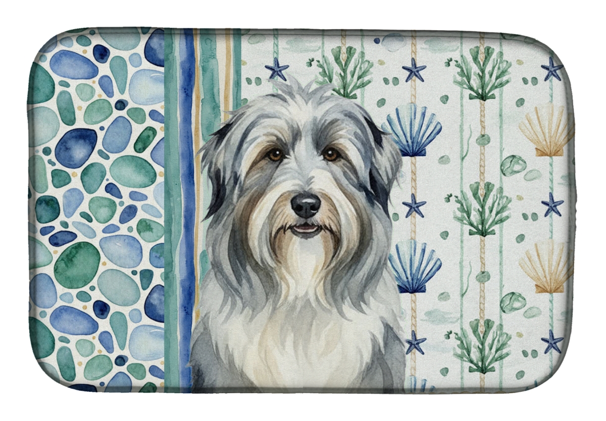 Picture of Carolines Treasures WDK6903DDM 21 x 14 in. Bearded Collie Coastal Sea Glass Dish Drying Mat