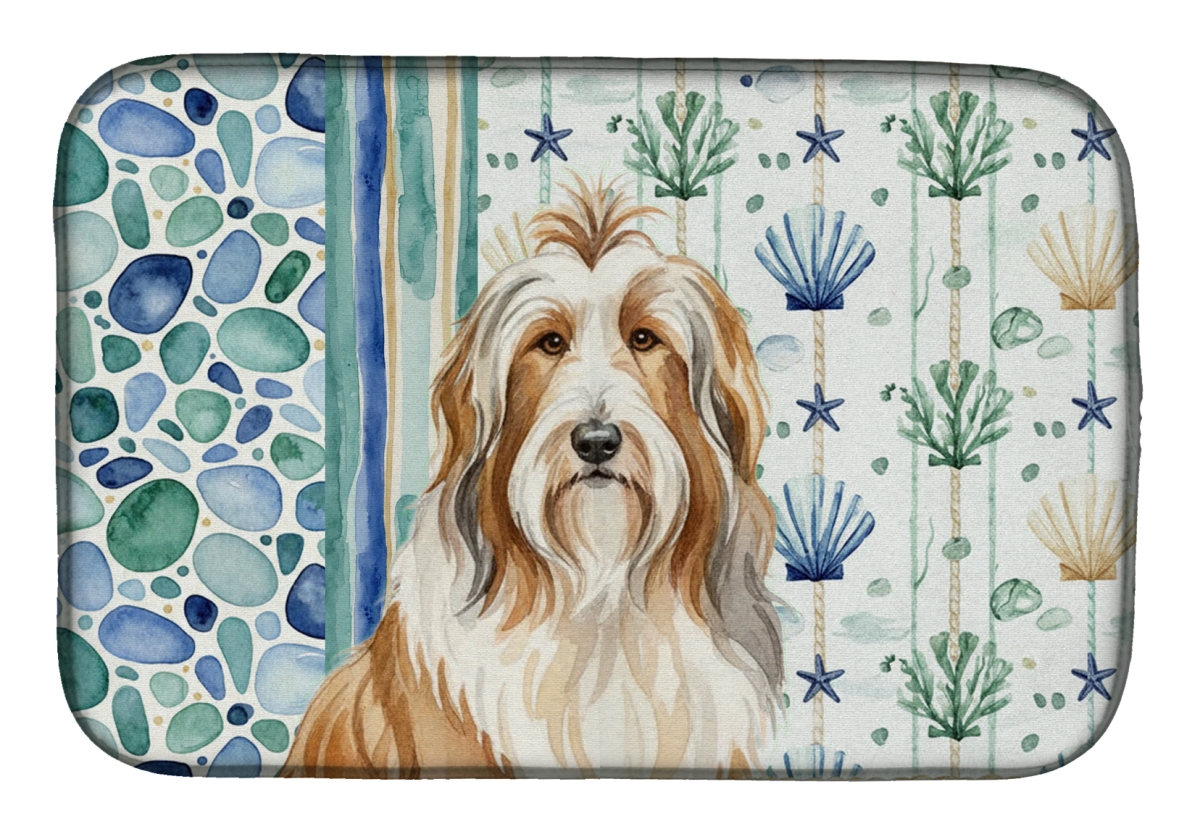 Picture of Carolines Treasures WDK6904DDM 21 x 14 in. Fawn Bearded Collie Coastal Sea Glass Dish Drying Mat