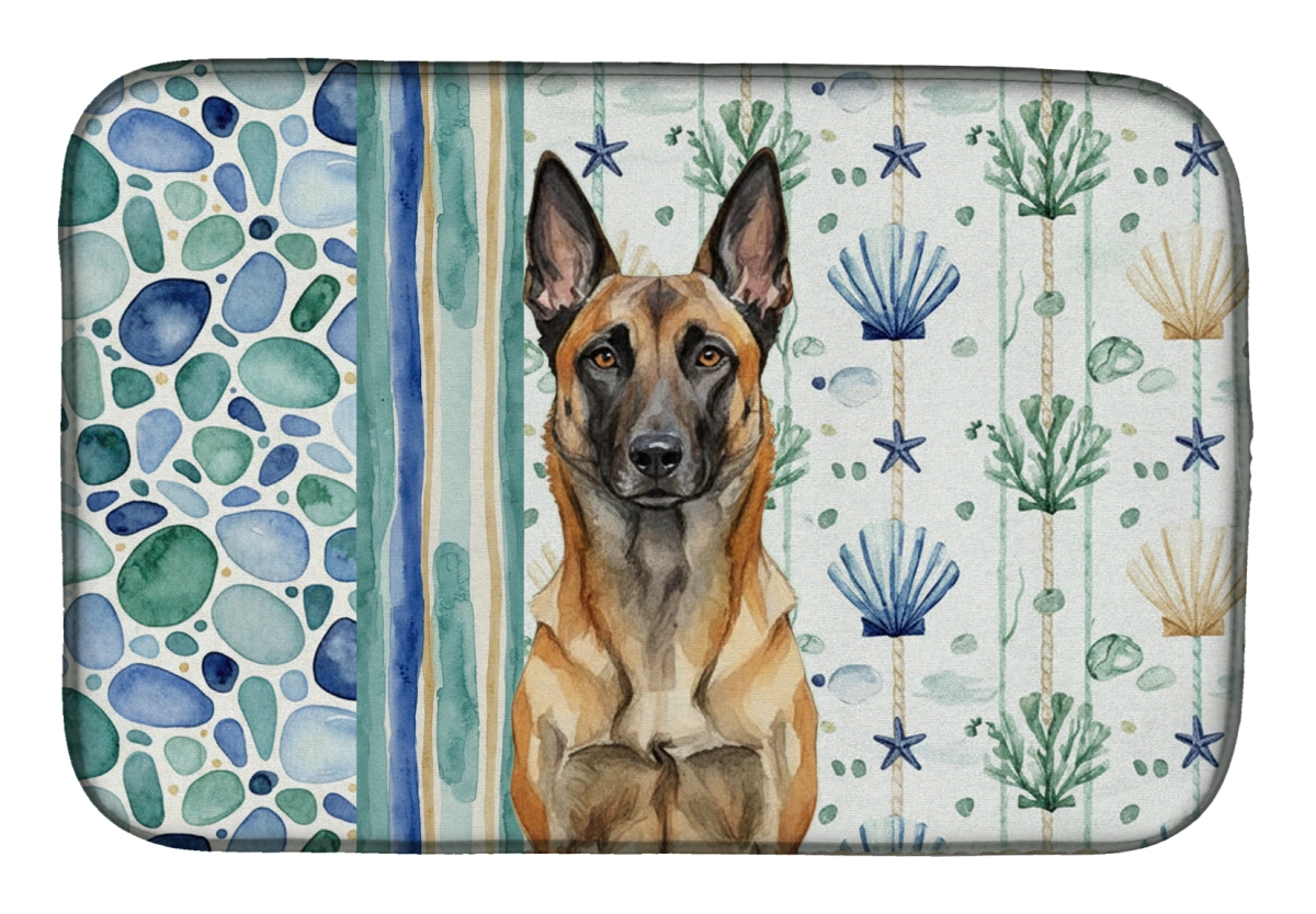 Picture of Carolines Treasures WDK6908DDM 21 x 14 in. Belgian Malinois Coastal Sea Glass Dish Drying Mat