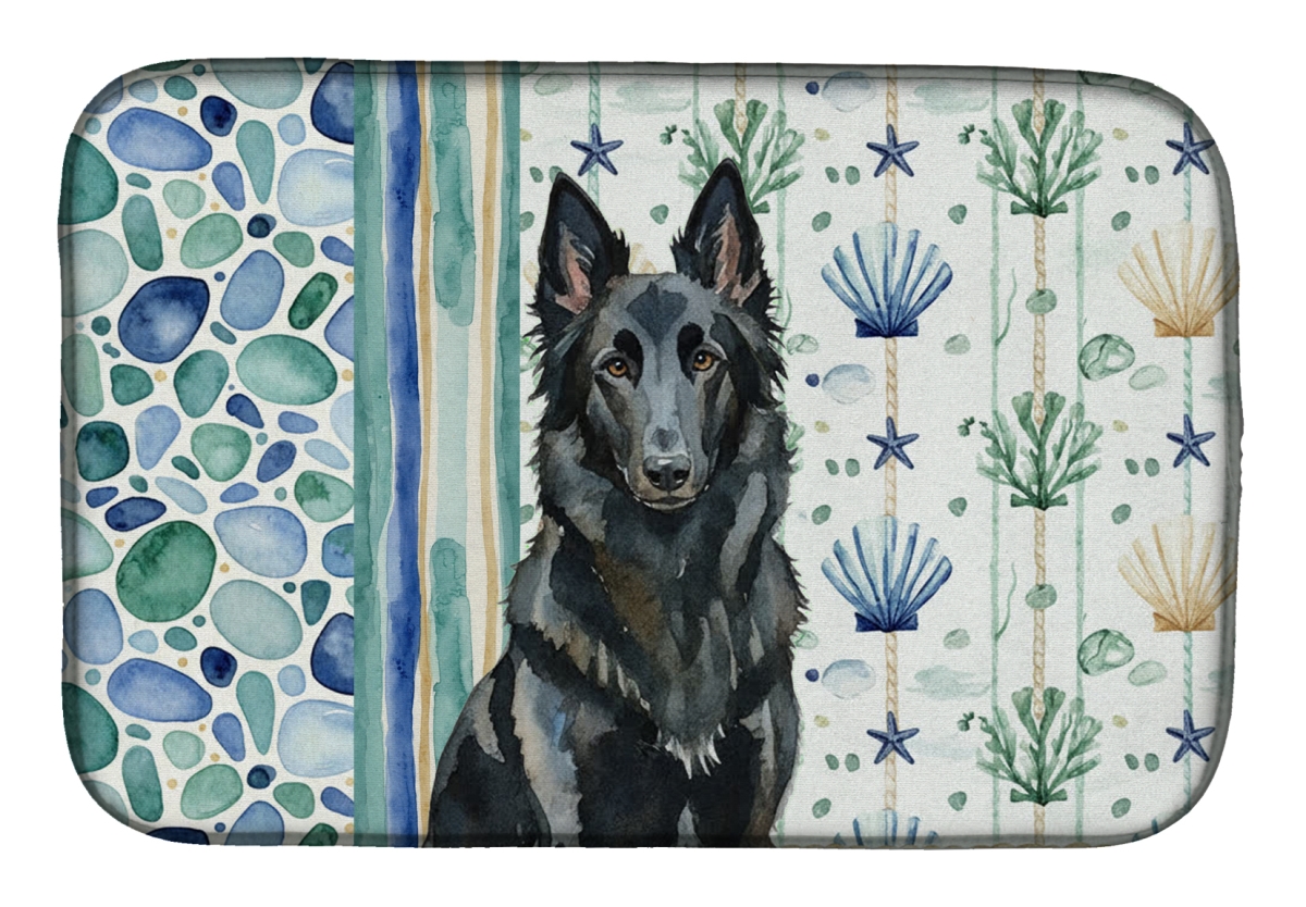 Picture of Carolines Treasures WDK6910DDM 21 x 14 in. Belgian Sheepdog Groenendael Coastal Sea Glass Dish Drying Mat