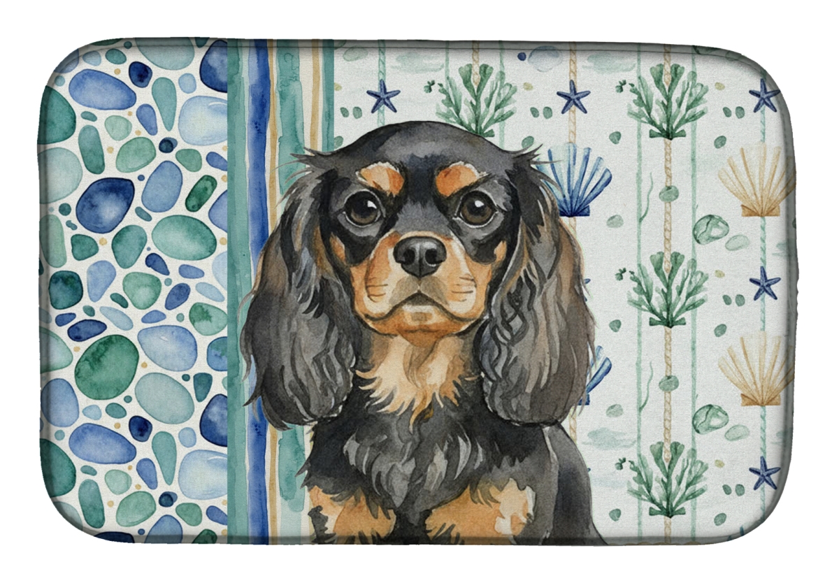 Picture of Carolines Treasures WDK7034DDM 21 x 14 in. Black & Tan English Toy Spaniel Coastal Sea Glass Dish Drying Mat
