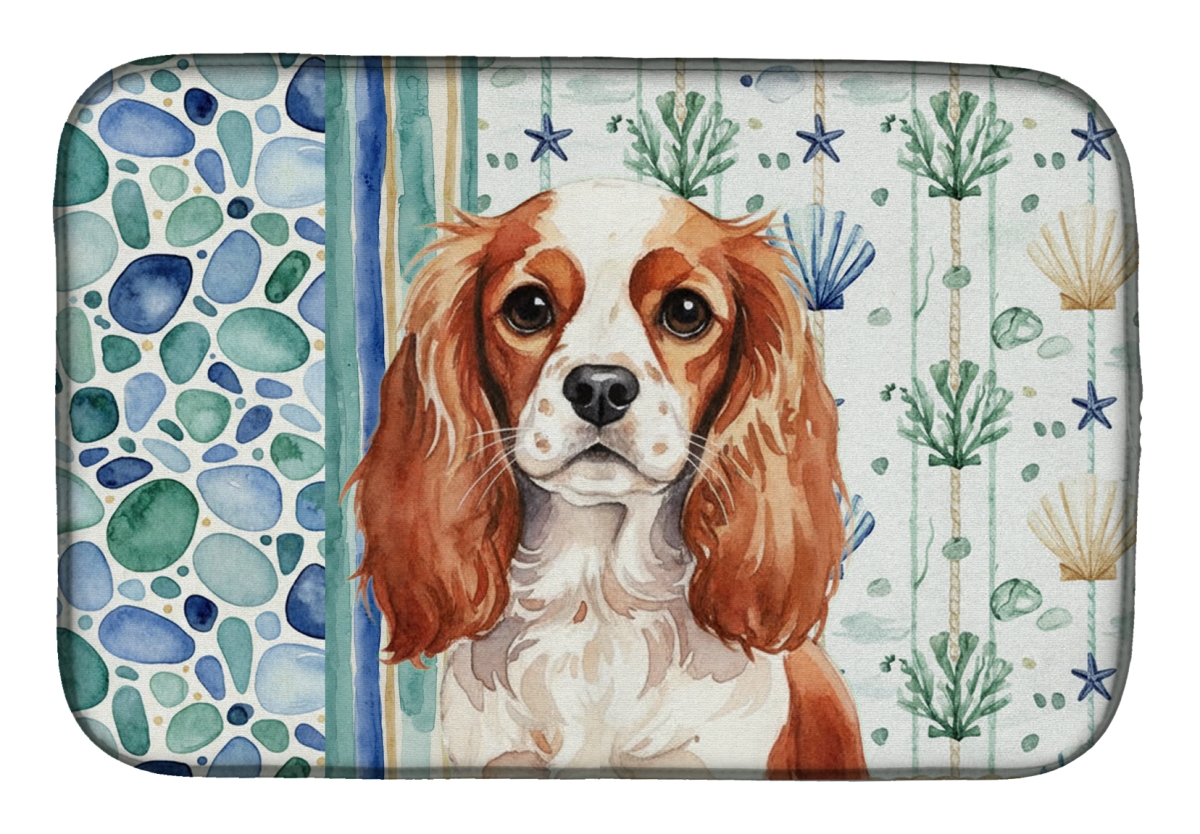 Picture of Carolines Treasures WDK7035DDM 21 x 14 in. Blenheim English Toy Spaniel Coastal Sea Glass Dish Drying Mat