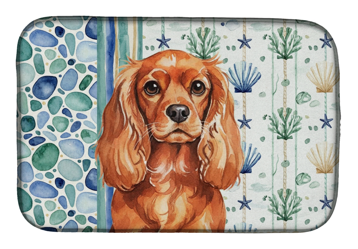 Picture of Carolines Treasures WDK7036DDM 21 x 14 in. Ruby English Toy Spaniel Coastal Sea Glass Dish Drying Mat
