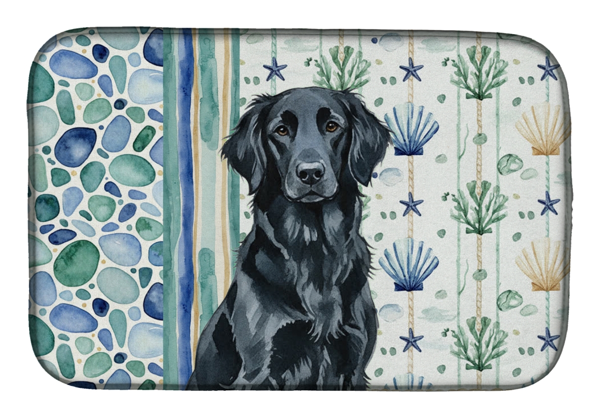 Picture of Carolines Treasures WDK7038DDM 21 x 14 in. Black Flat-Coated Retriever Coastal Sea Glass Dish Drying Mat