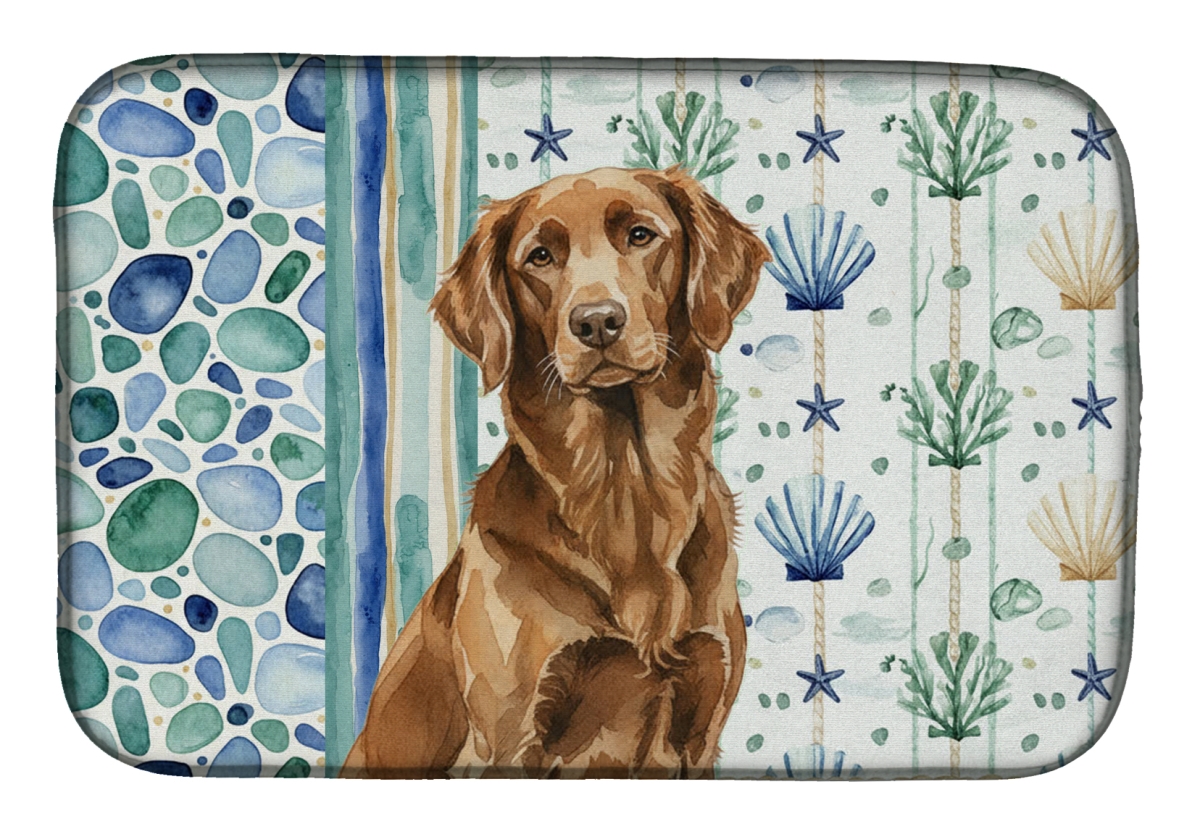 Picture of Carolines Treasures WDK7039DDM 21 x 14 in. Liver Flat-Coated Retriever Coastal Sea Glass Dish Drying Mat