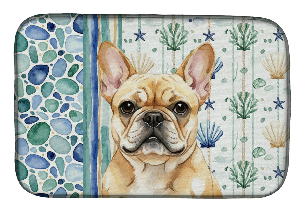Picture of Carolines Treasures WDK7040DDM 21 x 14 in. Fawn French Bulldog Coastal Sea Glass Dish Drying Mat