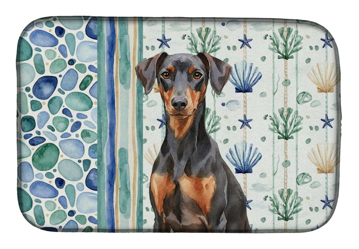 Picture of Carolines Treasures WDK7042DDM 21 x 14 in. German Pinscher Coastal Sea Glass Dish Drying Mat