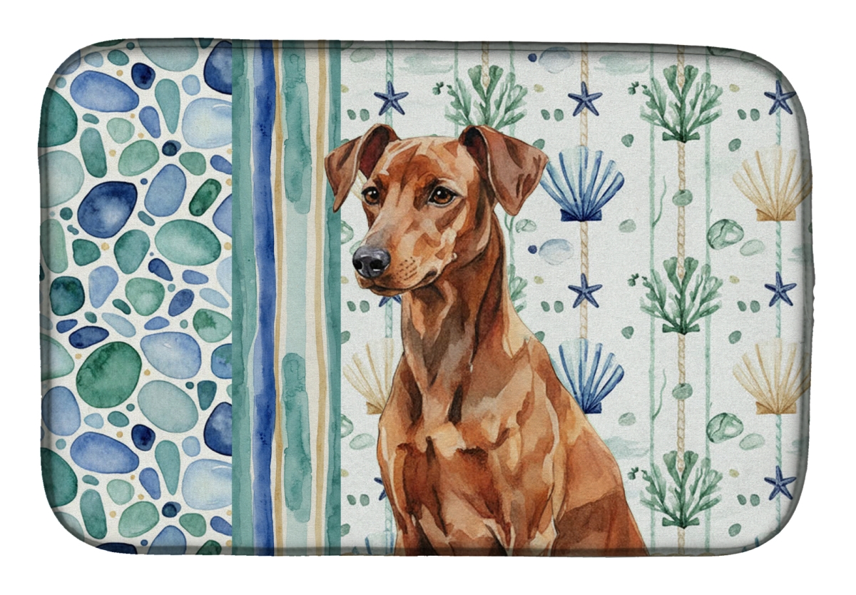 Picture of Carolines Treasures WDK7043DDM 21 x 14 in. Red German Pinscher Coastal Sea Glass Dish Drying Mat
