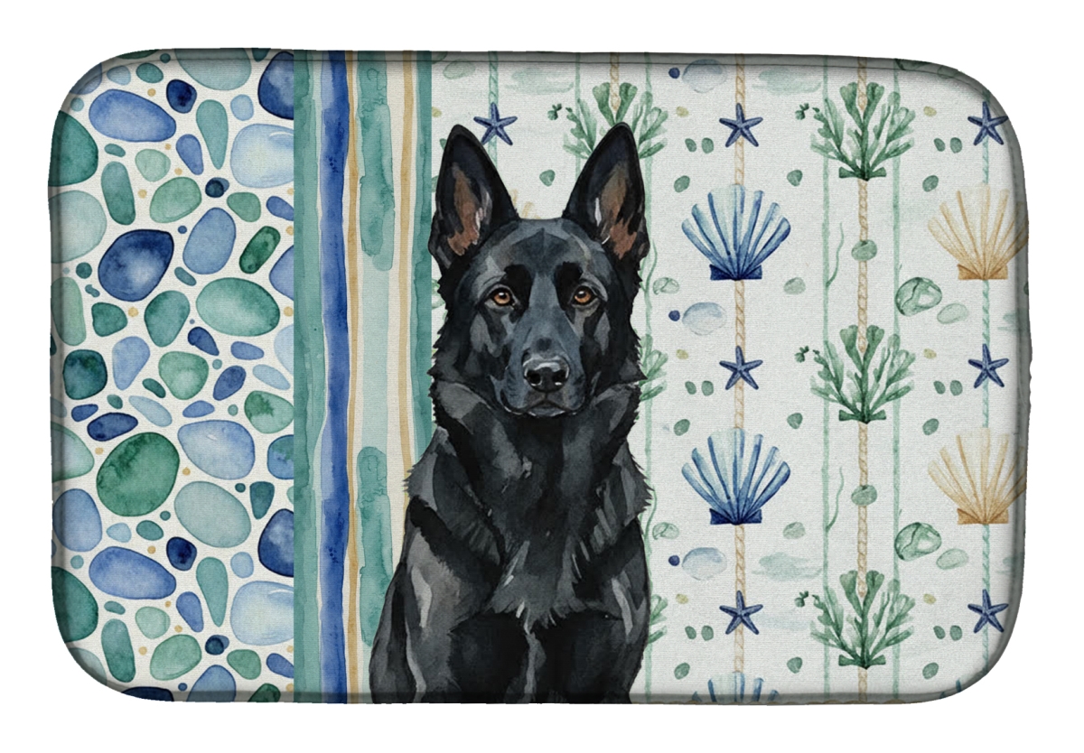 Picture of Carolines Treasures WDK7045DDM 21 x 14 in. Black German Shepherd Coastal Sea Glass Dish Drying Mat