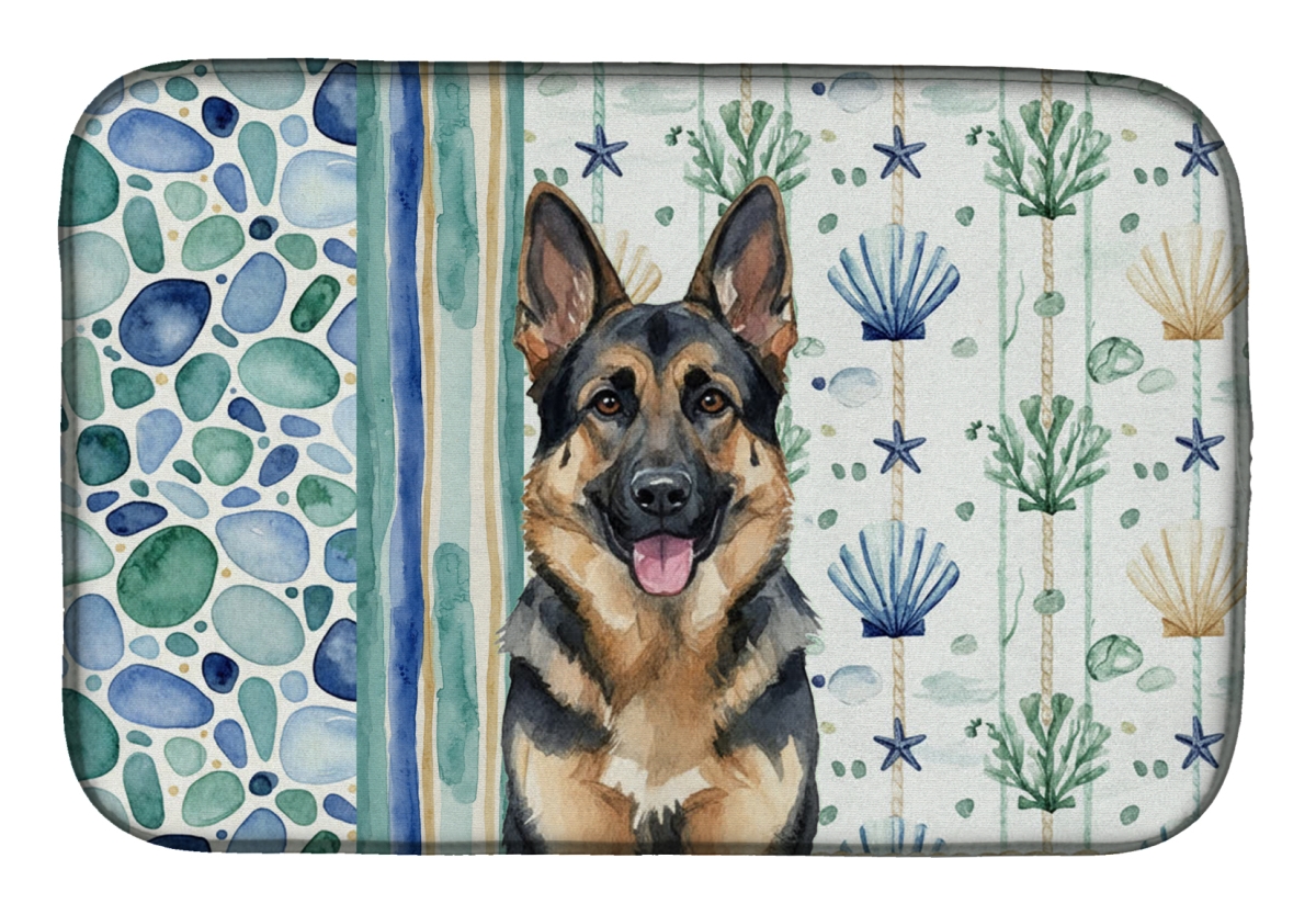 Picture of Carolines Treasures WDK7046DDM 21 x 14 in. German Shepherd Coastal Sea Glass Dish Drying Mat