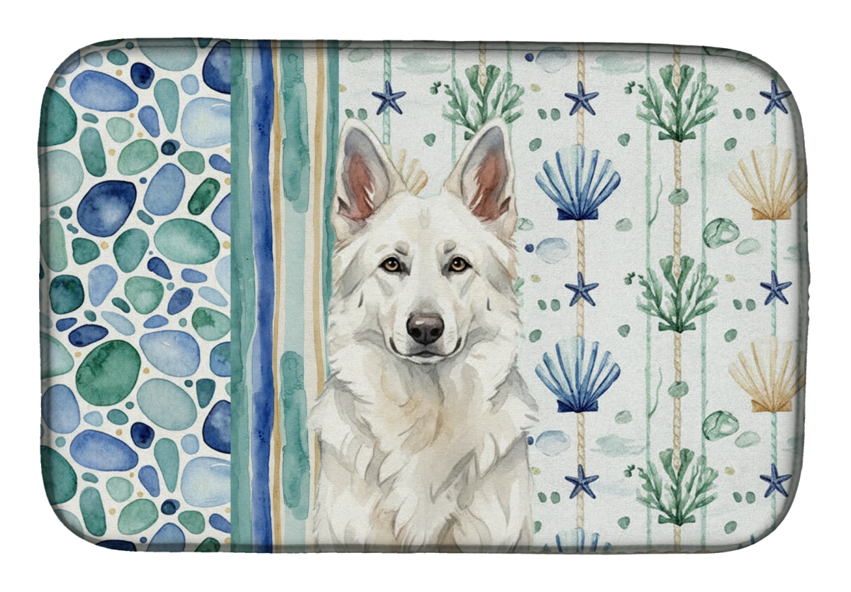 Picture of Carolines Treasures WDK7047DDM 21 x 14 in. White German Shepherd Coastal Sea Glass Dish Drying Mat