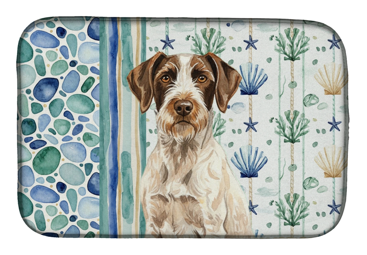 Picture of Carolines Treasures WDK7049DDM 21 x 14 in. Liver & White German Wirehaired Pointer Coastal Sea Glass Dish Drying Mat