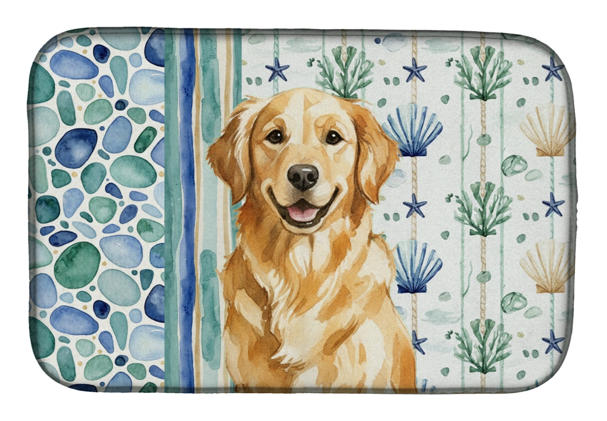 Picture of Carolines Treasures WDK7051DDM 21 x 14 in. Golden Retriever Coastal Sea Glass Dish Drying Mat