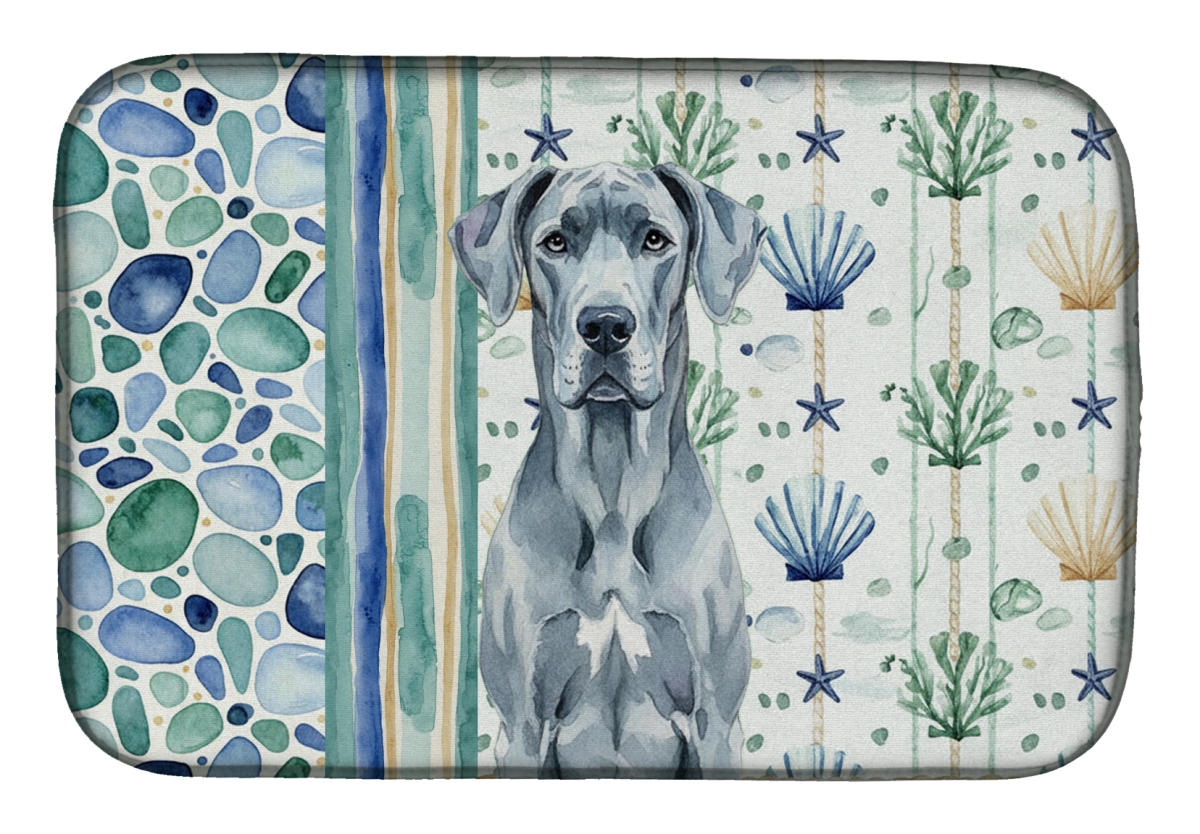Picture of Carolines Treasures WDK7054DDM 21 x 14 in. Blue Great Dane Coastal Sea Glass Dish Drying Mat