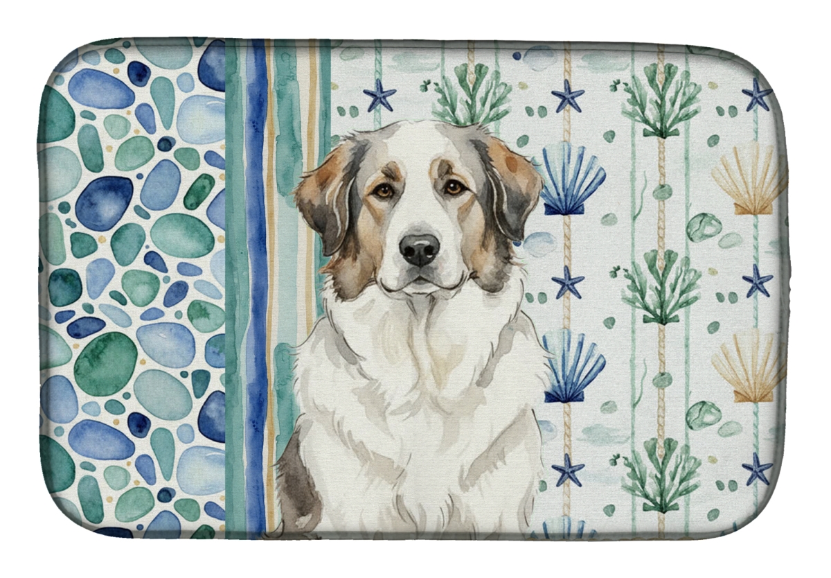 Picture of Carolines Treasures WDK7056DDM 21 x 14 in. decalr Great Pyrenees Coastal Sea Glass Dish Drying Mat