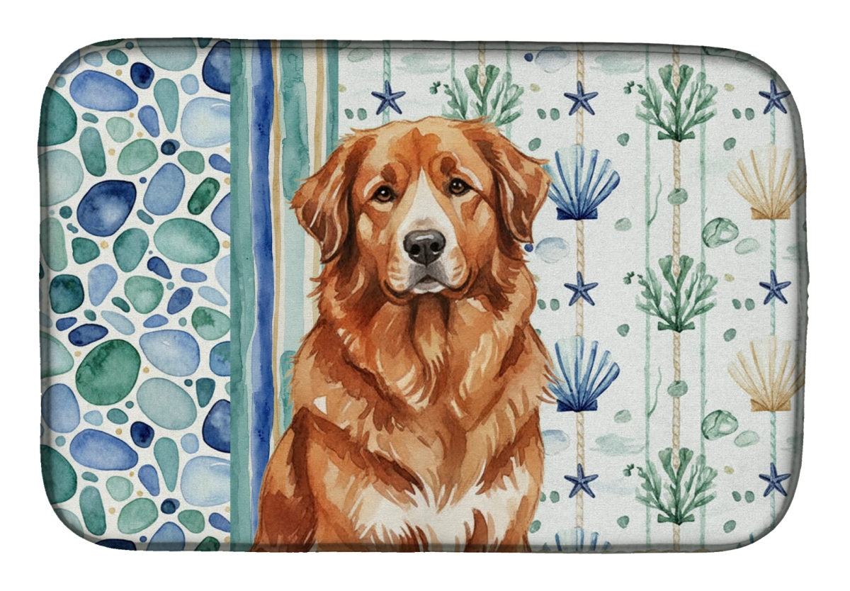 Picture of Carolines Treasures WDK7057DDM 21 x 14 in. Reddish Brown Great Pyrenees Coastal Sea Glass Dish Drying Mat