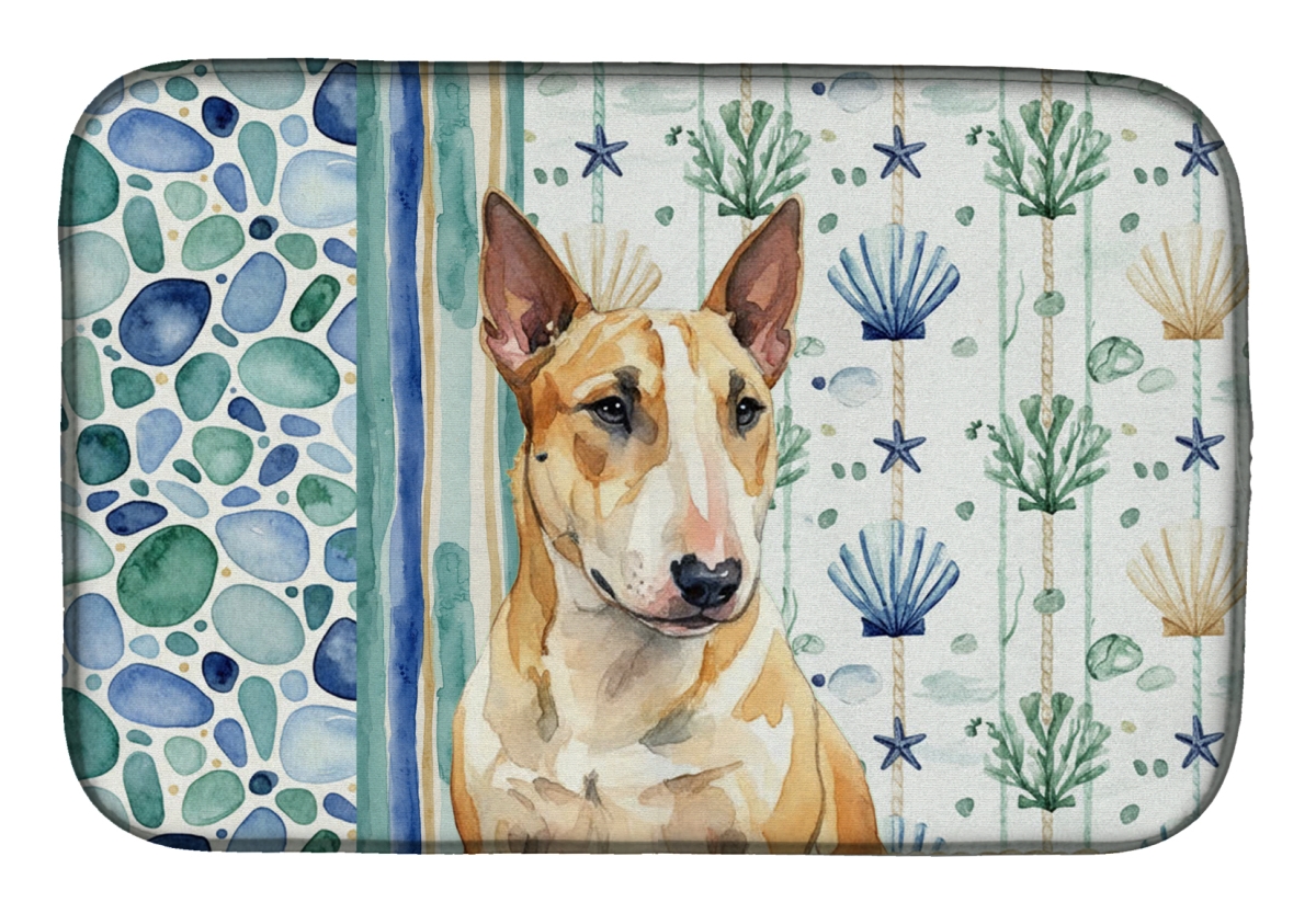 Picture of Carolines Treasures WDK7111DDM 21 x 14 in. Miniature Bull Terrier Coastal Sea Glass Dish Drying Mat