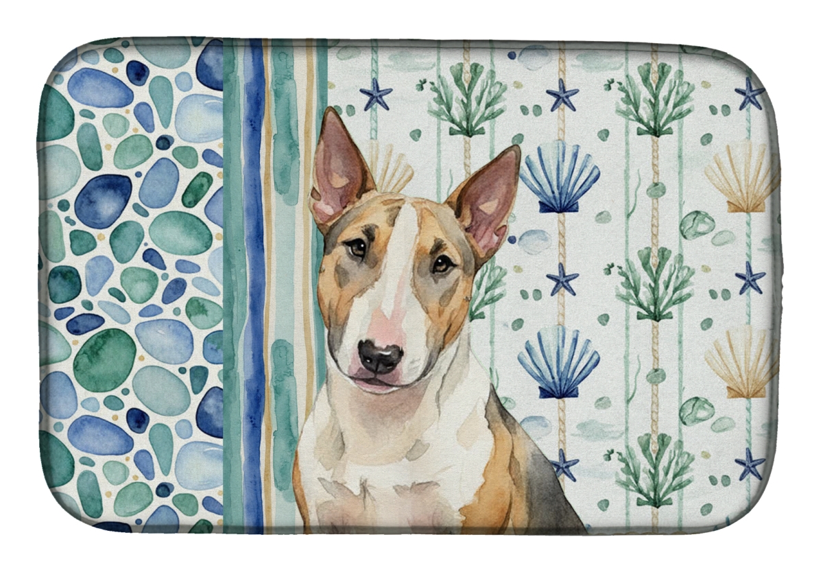 Picture of Carolines Treasures WDK7112DDM 21 x 14 in. Tricolor Miniature Bull Terrier Coastal Sea Glass Dish Drying Mat