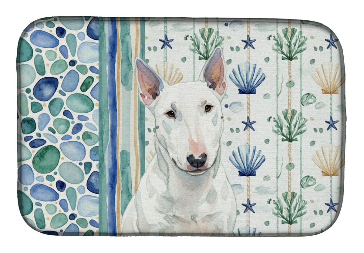 Picture of Carolines Treasures WDK7113DDM 21 x 14 in. White Miniature Bull Terrier Coastal Sea Glass Dish Drying Mat