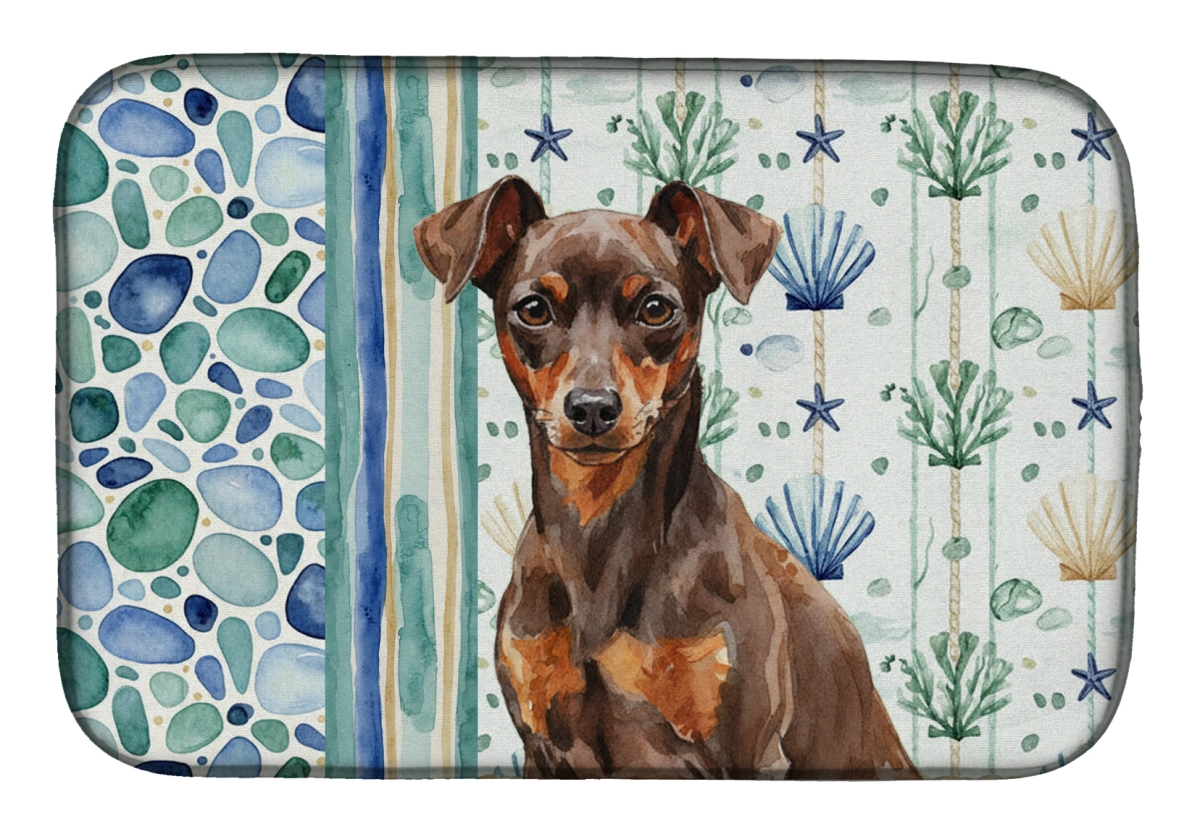 Picture of Carolines Treasures WDK7114DDM 21 x 14 in. Chocolate & Rust Miniature Pinscher Min Pin Coastal Sea Glass Dish Drying Mat