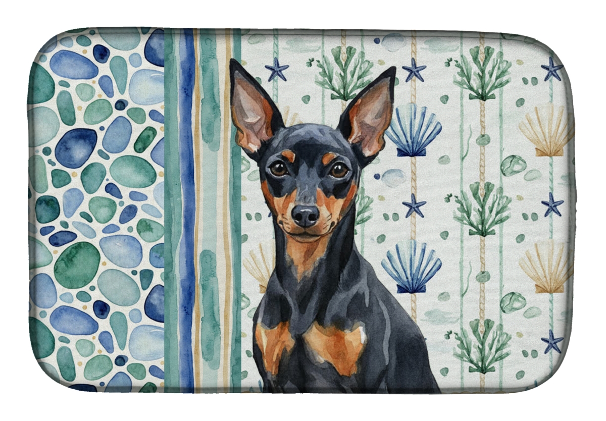 Picture of Carolines Treasures WDK7115DDM 21 x 14 in. Black & Tan Miniature Pinscher Coastal Sea Glass Dish Drying Mat