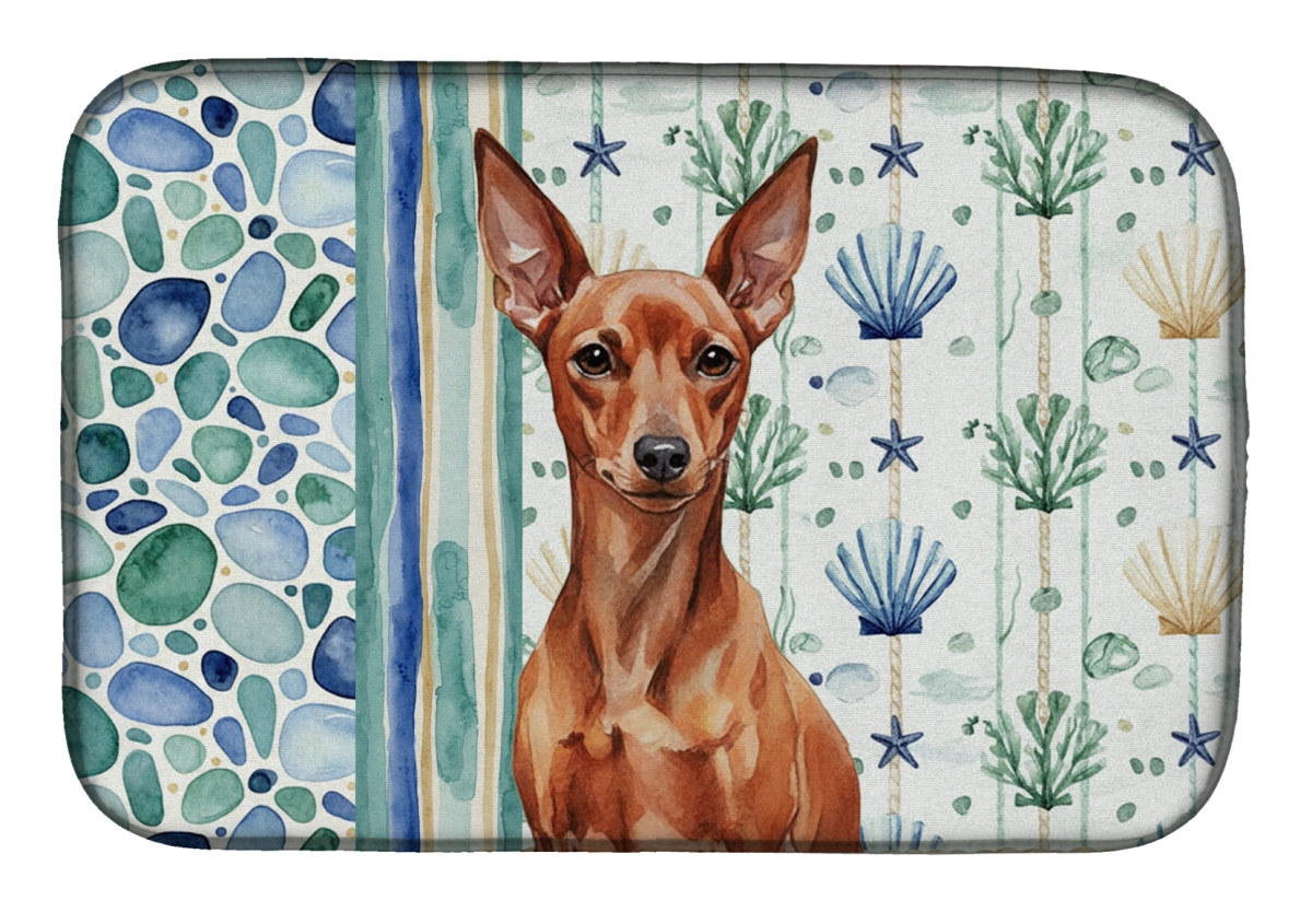 Picture of Carolines Treasures WDK7116DDM 21 x 14 in. Red Miniature Pinscher Min Pin Coastal Sea Glass Dish Drying Mat