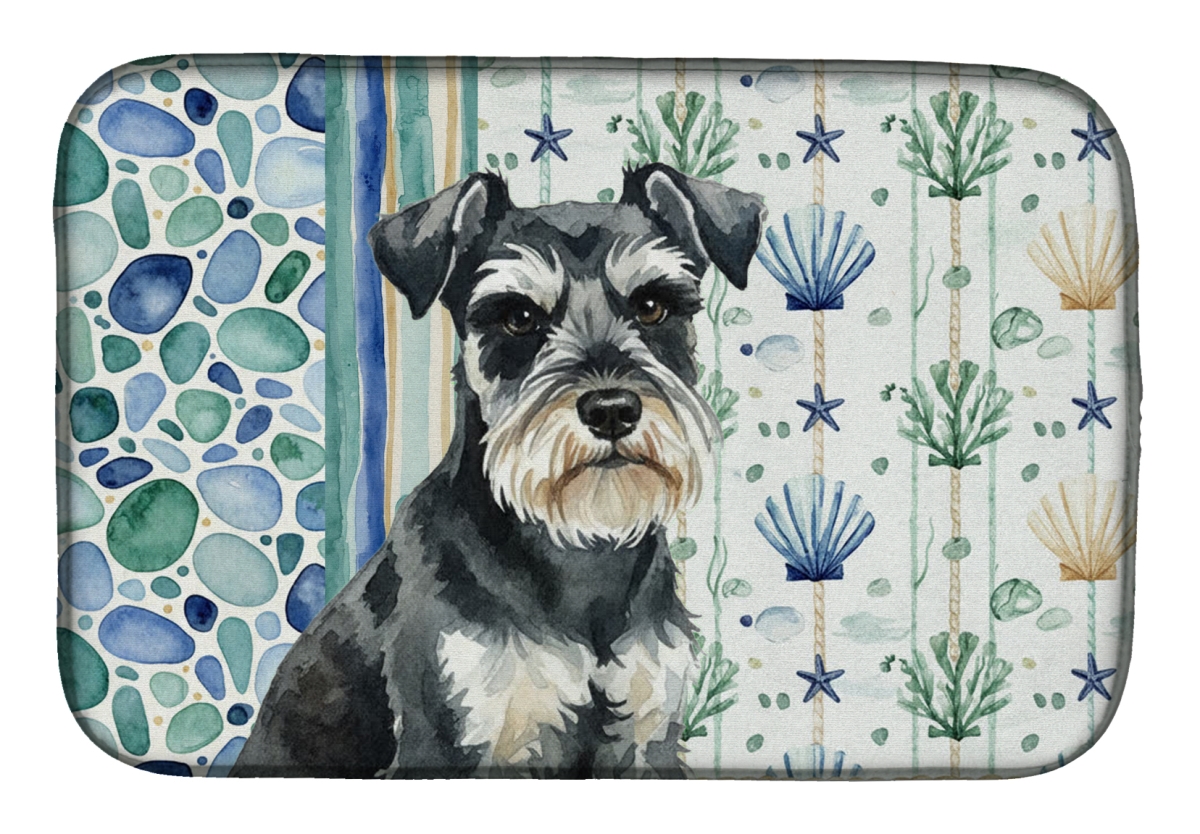 Picture of Carolines Treasures WDK7117DDM 21 x 14 in. Black & Silver Miniature Schnauzer Coastal Sea Glass Dish Drying Mat