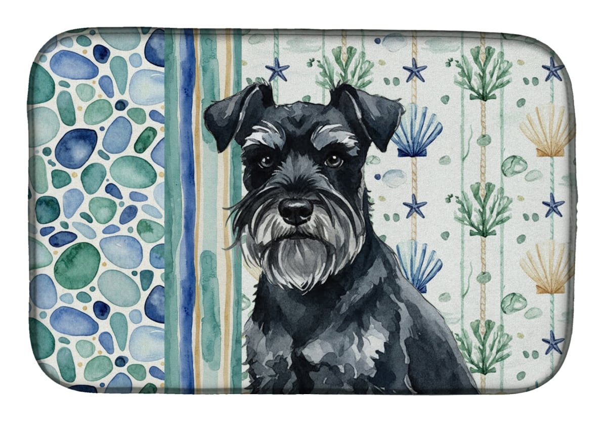 Picture of Carolines Treasures WDK7118DDM 21 x 14 in. Black Miniature Schnauzer Coastal Sea Glass Dish Drying Mat