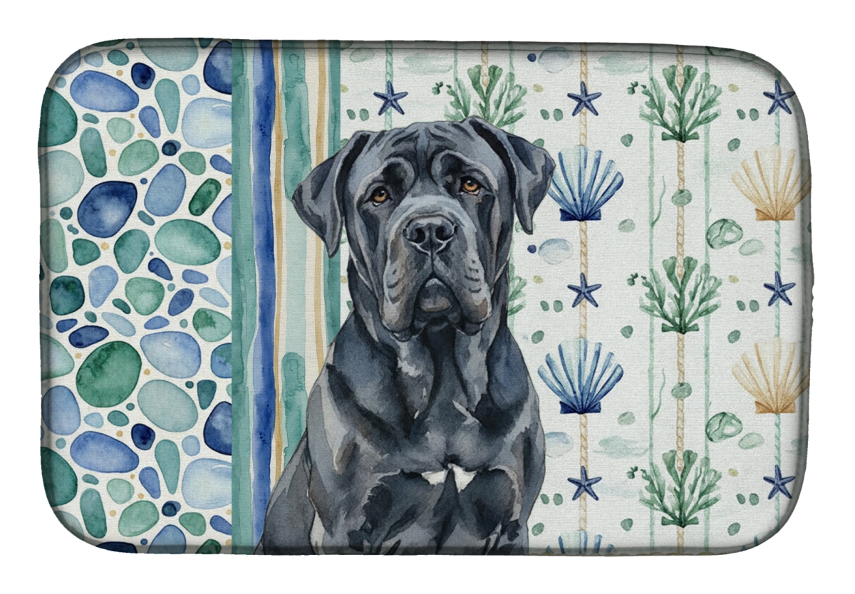 Picture of Carolines Treasures WDK7121DDM 21 x 14 in. Black Neapolitan Mastiff Coastal Sea Glass Dish Drying Mat