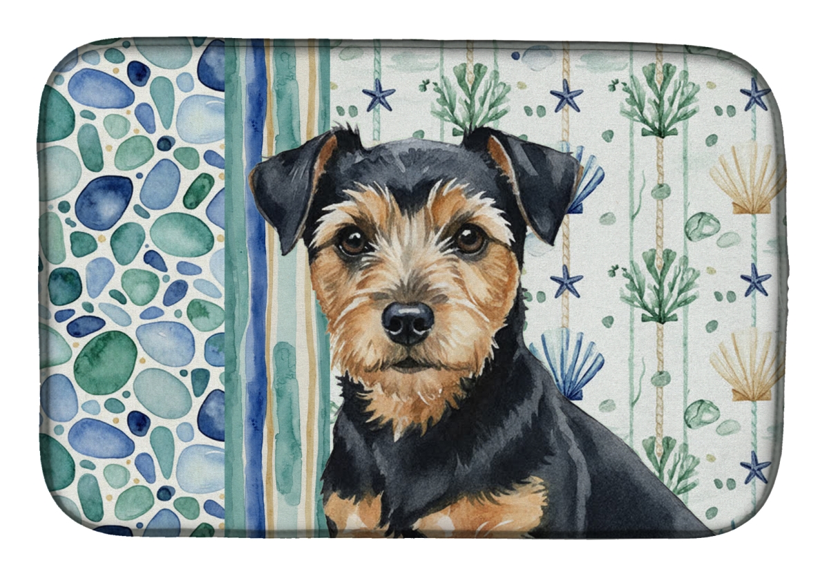 Picture of Carolines Treasures WDK7128DDM 21 x 14 in. Black & Tan Norfolk Terrier Coastal Sea Glass Dish Drying Mat