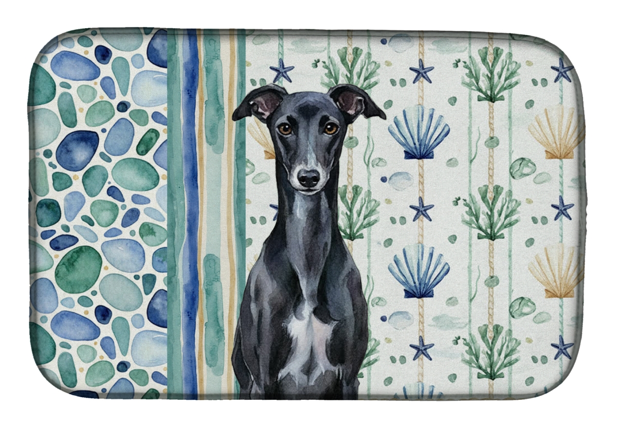 Picture of Carolines Treasures WDK7251DDM 21 x 14 in. Black Whippet Coastal Sea Glass Dish Drying Mat