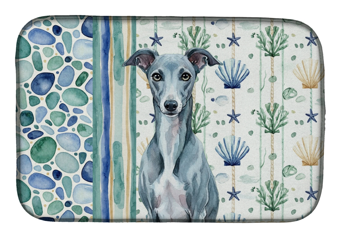 Picture of Carolines Treasures WDK7252DDM 21 x 14 in. Blue Whippet Coastal Sea Glass Dish Drying Mat