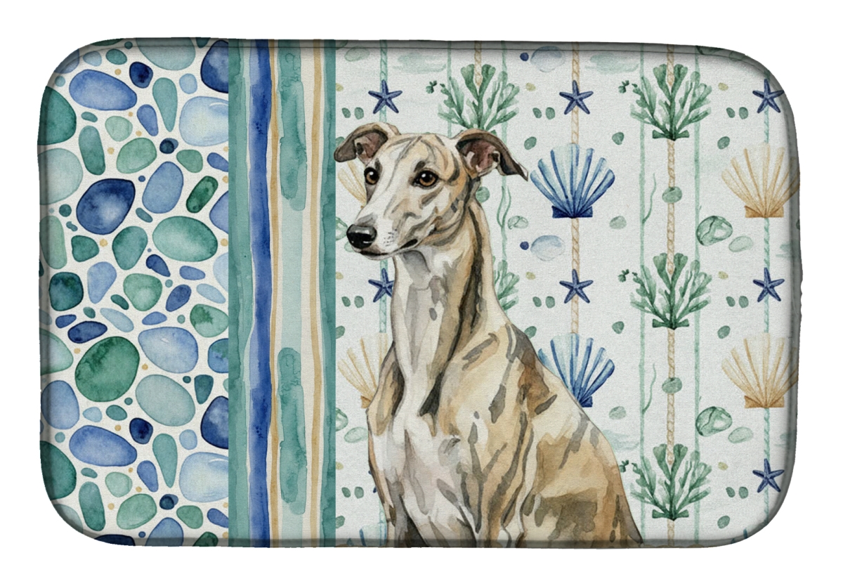 Picture of Carolines Treasures WDK7253DDM 21 x 14 in. Brindle Whippet Coastal Sea Glass Dish Drying Mat