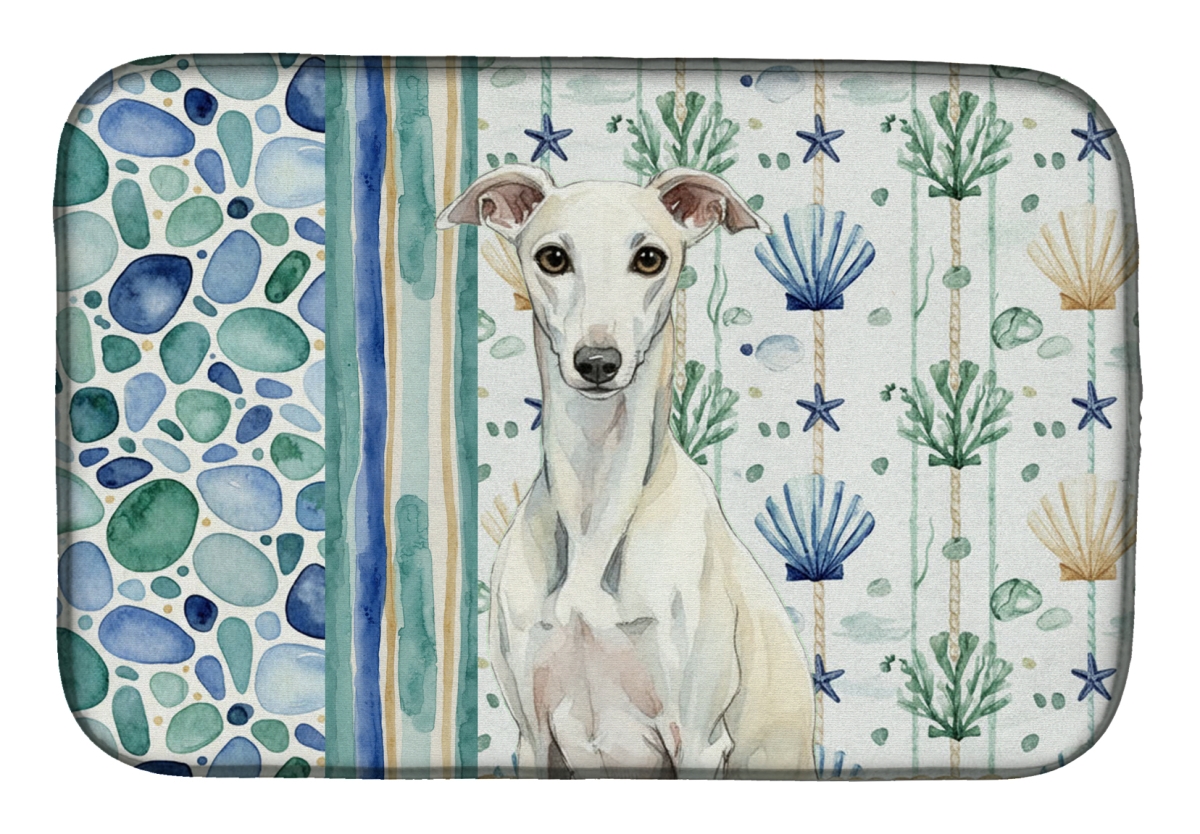 Picture of Carolines Treasures WDK7256DDM 21 x 14 in. White Whippet Coastal Sea Glass Dish Drying Mat