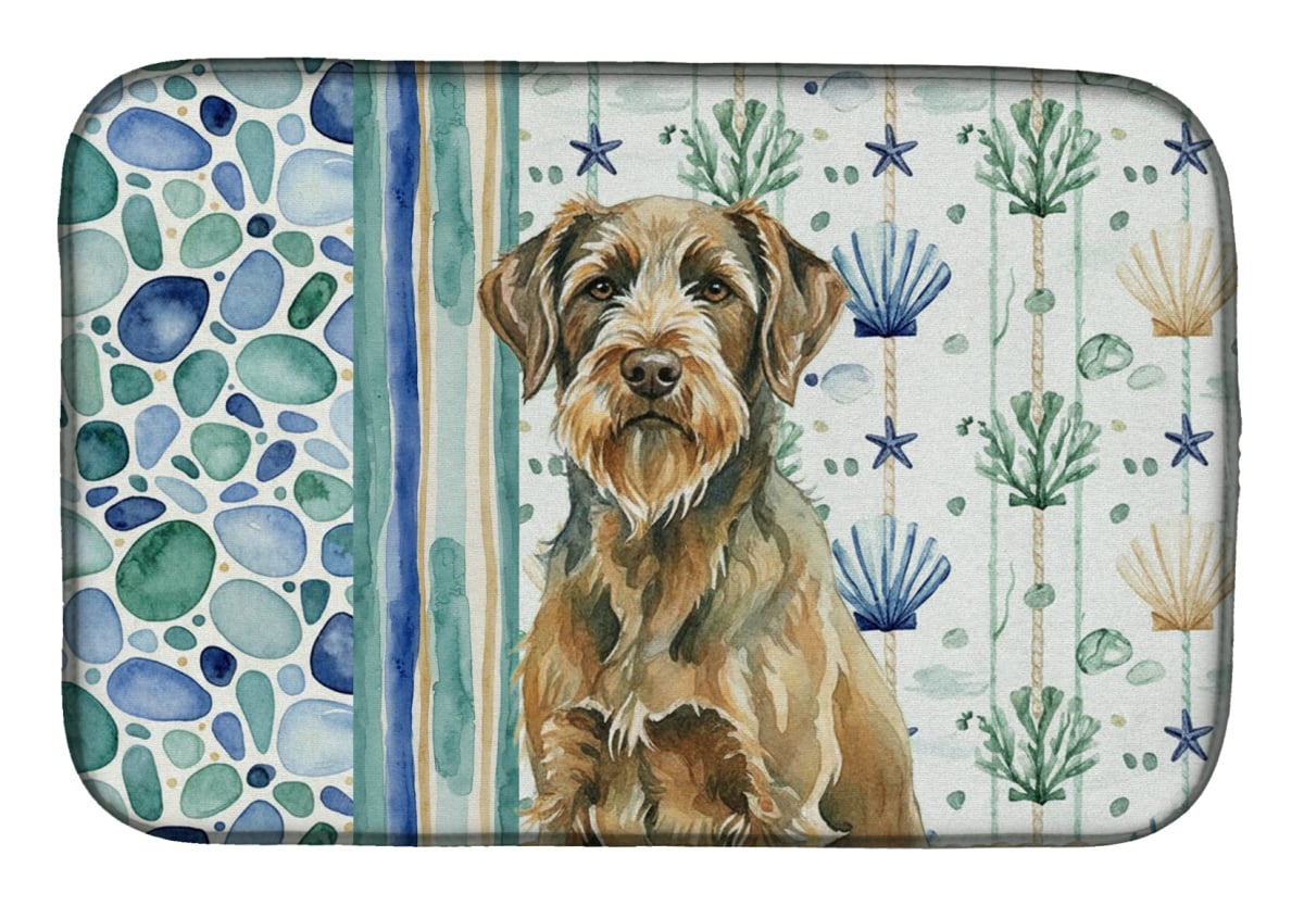Picture of Carolines Treasures WDK7259DDM 21 x 14 in. Chestnut Wirehaired Pointing Griffon Coastal Sea Glass Dish Drying Mat