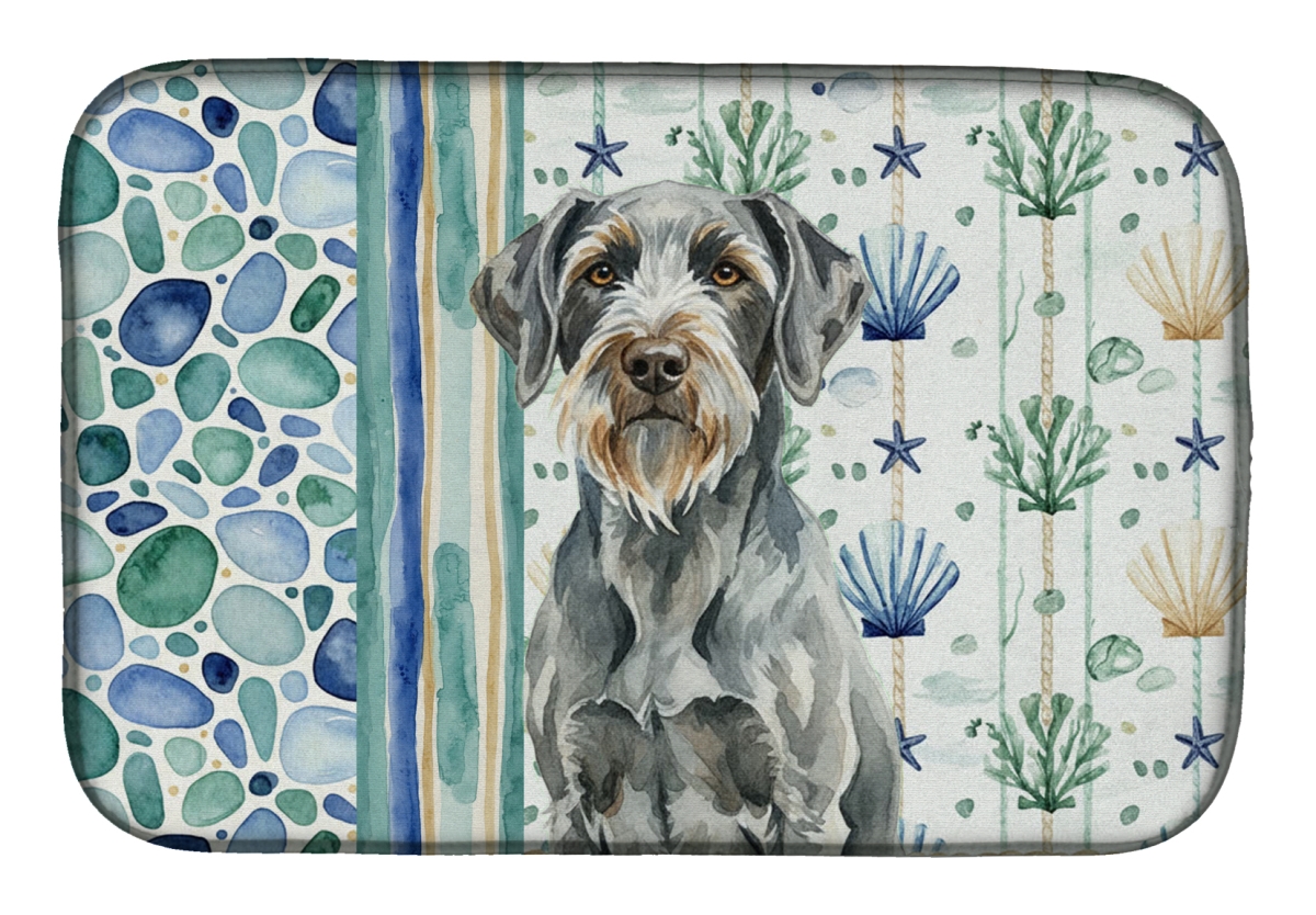 Picture of Carolines Treasures WDK7260DDM 21 x 14 in. Steel Gray Wirehaired Pointing Griffon Coastal Sea Glass Dish Drying Mat