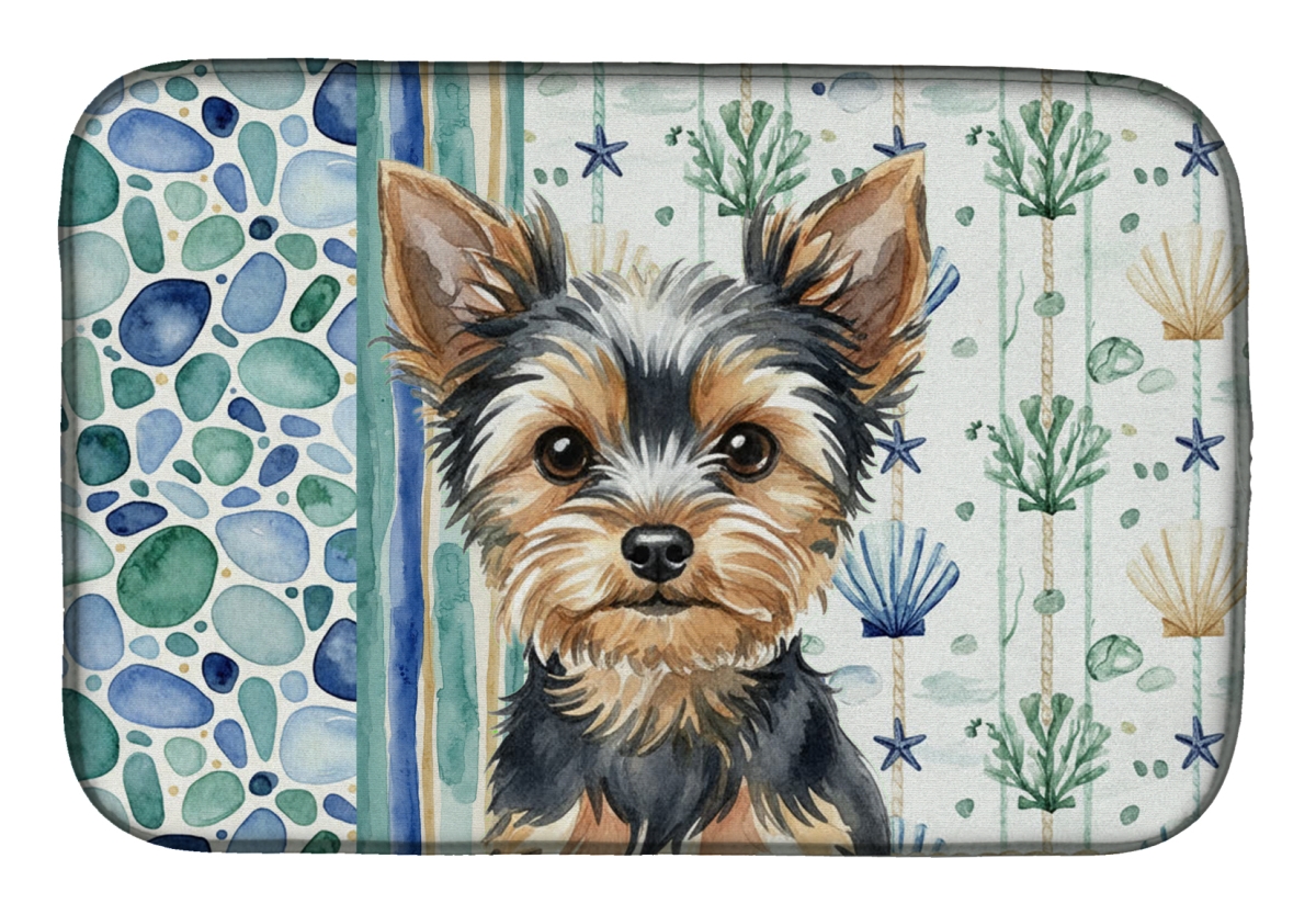 Picture of Carolines Treasures WDK7263DDM 21 x 14 in. Black & Tan Yorkshire Terrier Coastal Sea Glass Dish Drying Mat