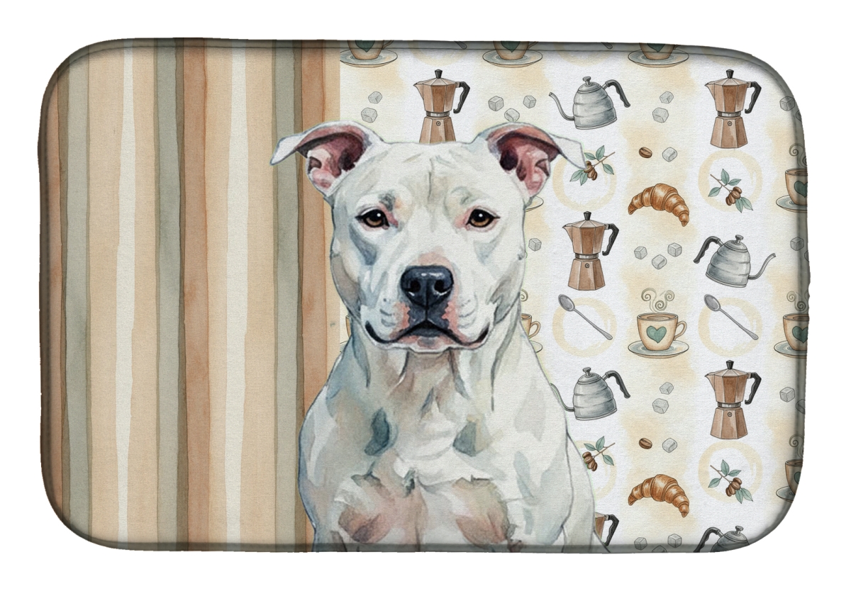 Picture of Carolines Treasures WDK7285DDM 21 x 14 in. White American Staffordshire Terrier Coffee Bar Dish Drying Mat