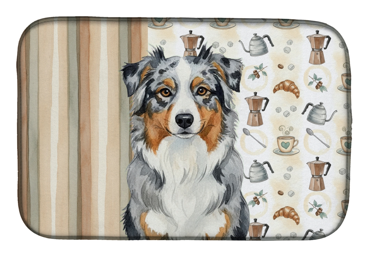Picture of Carolines Treasures WDK7290DDM 21 x 14 in. Blue Merle Australian Shepherd Coffee Bar Dish Drying Mat
