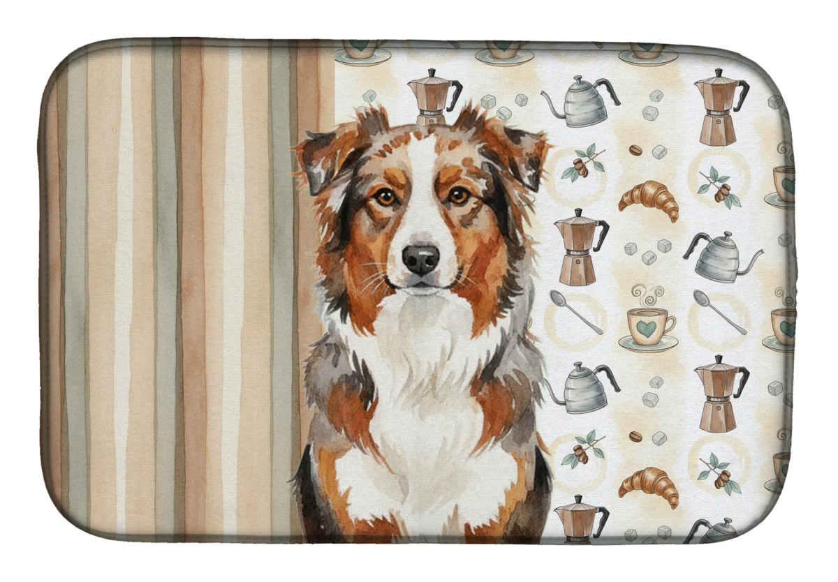 Picture of Carolines Treasures WDK7291DDM 21 x 14 in. Red Merle Australian Shepherd Coffee Bar Dish Drying Mat