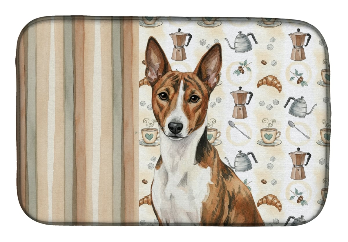 Picture of Carolines Treasures WDK7293DDM 21 x 14 in. Brindle & White Basenji Coffee Bar Dish Drying Mat
