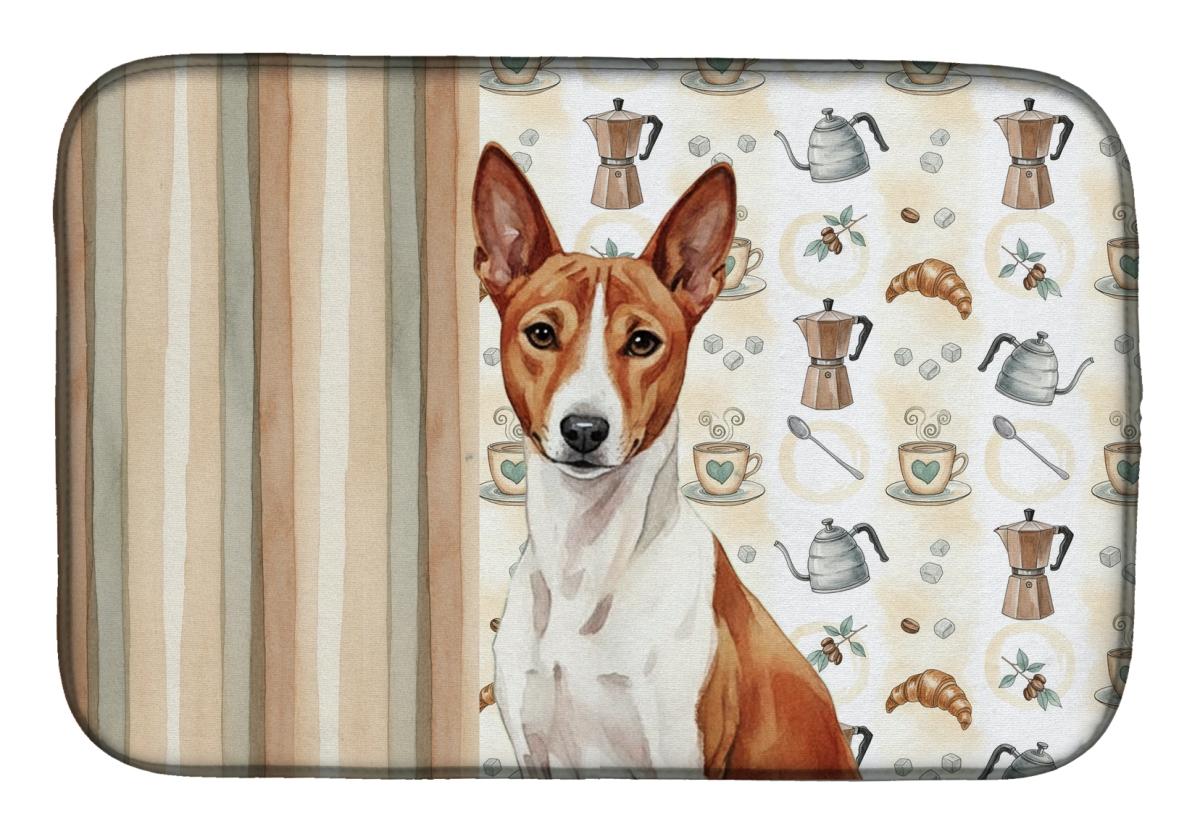 Picture of Carolines Treasures WDK7294DDM 21 x 14 in. Red & White Basenji Coffee Bar Dish Drying Mat