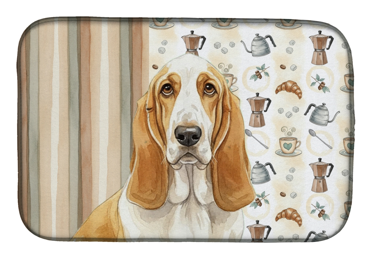 Picture of Carolines Treasures WDK7296DDM 21 x 14 in. Lemon & White Basset Hound Coffee Bar Dish Drying Mat